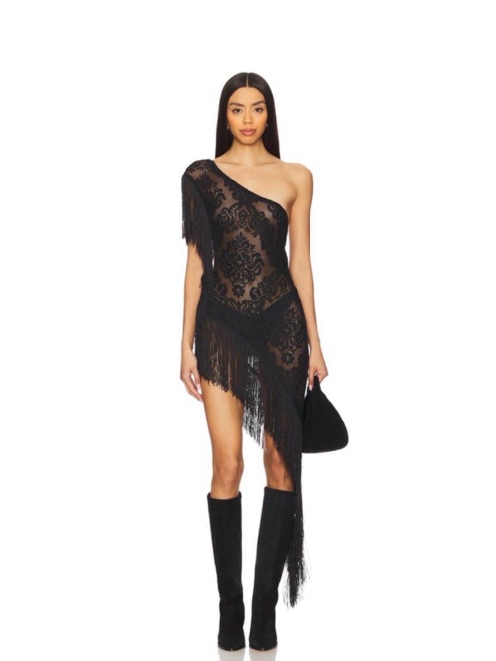 Jaded London Vivienne Lace Fringe Dress, Black, Size 8
